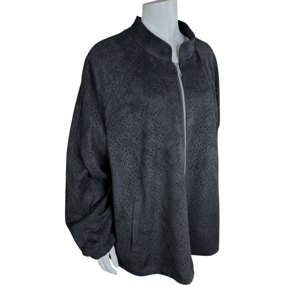 Dennis Basso Perforated Faux Suede Jacket Black‎ X-Large NWOT Eyelet Lined - Picture 6 of 13